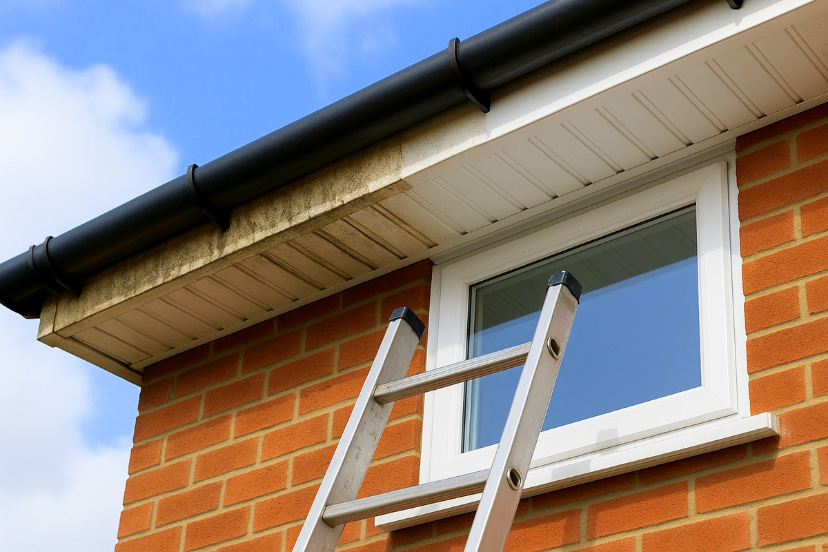 A partway cleaned soffit